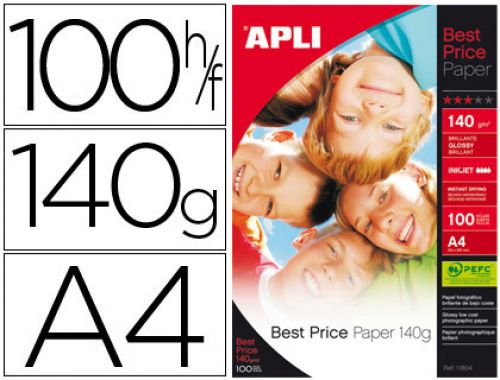 Papel fotografico apli glossy din a4 140 gr embalagem de 100 folhas , Apli , 71929 , 8410782118046